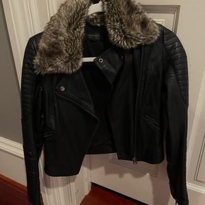 TopShop Faux Leather Moto Jacket w/ Removable Fur